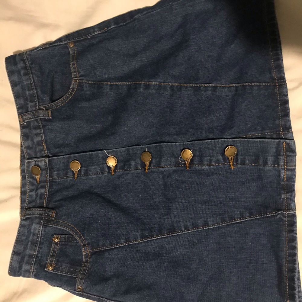 Vintage Navy Blue Denim Skirt with Button Up Front
